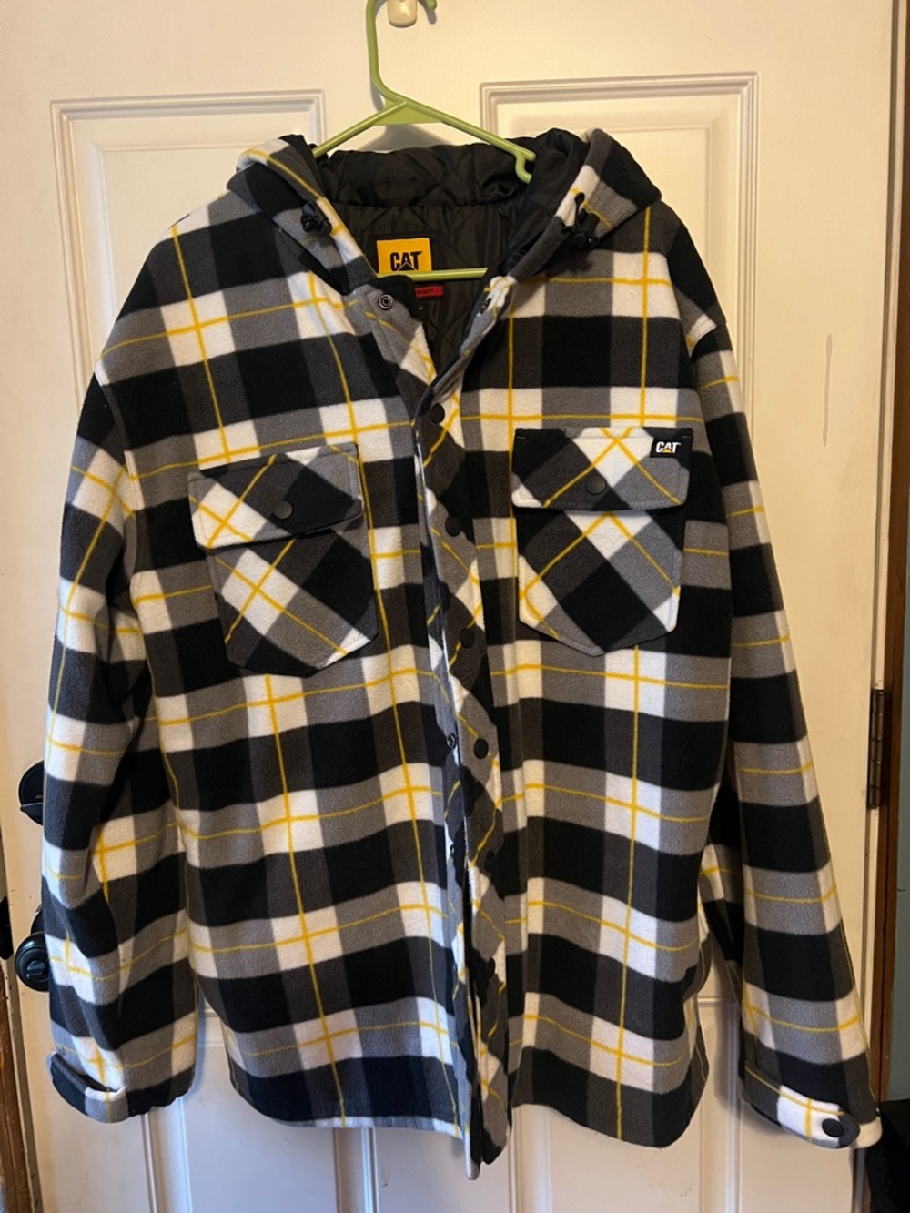 CAT Caterpillar Men’s Hooded Plaid Flannel Shirt Jacket Quilted Lining size L
